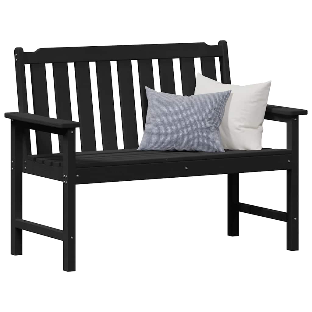 Garden Bench with Cushion Black 120 x 59 x 88cm HDPE